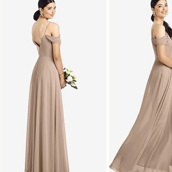 After six 1526...Cold-Shoulder V-Back Chiffon Maxi Dress nwt topaz color 12 prom - Picture 2 of 5